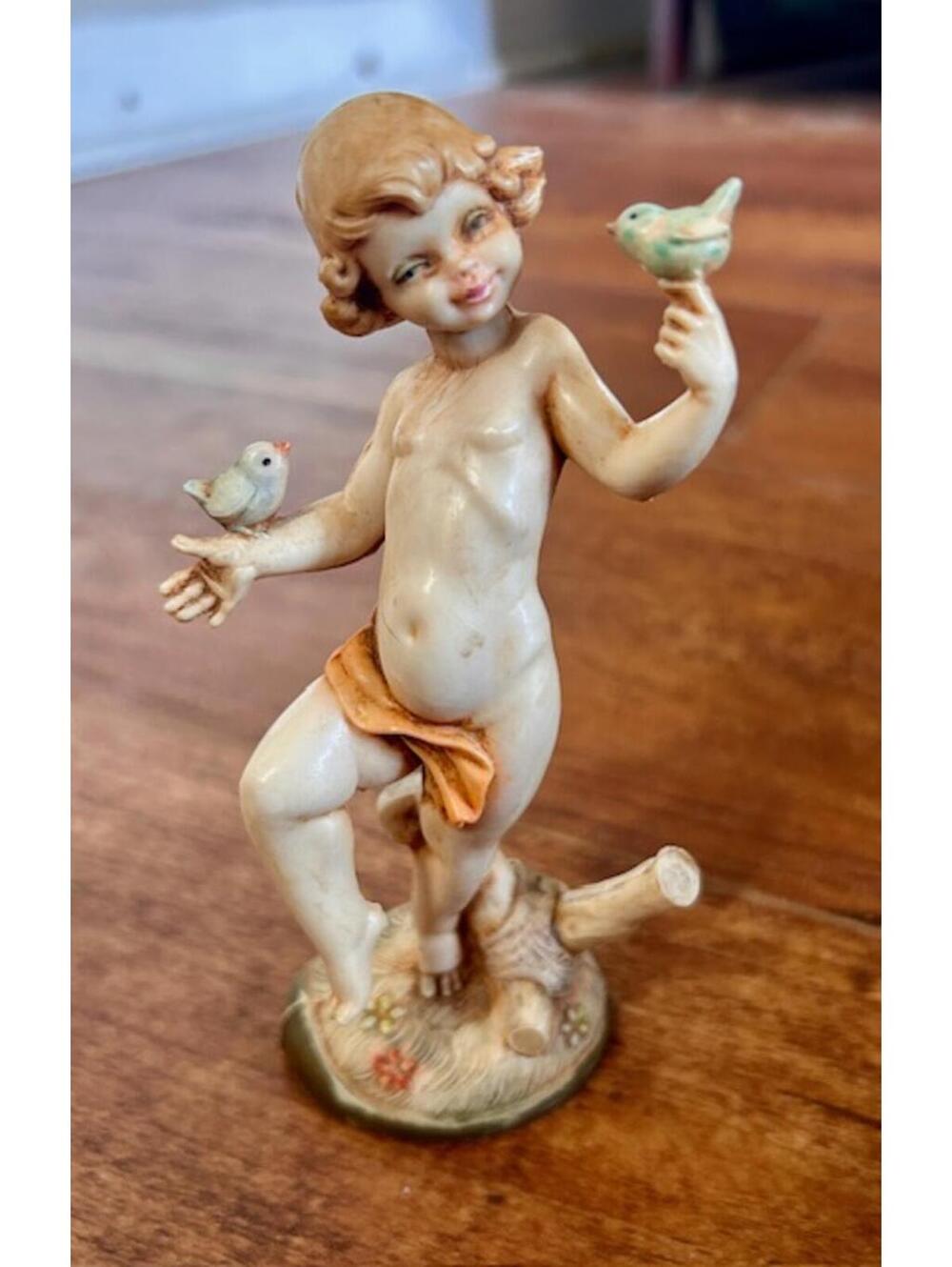 Vintage Depose Italy Porcelain Figurine of Child with Birds